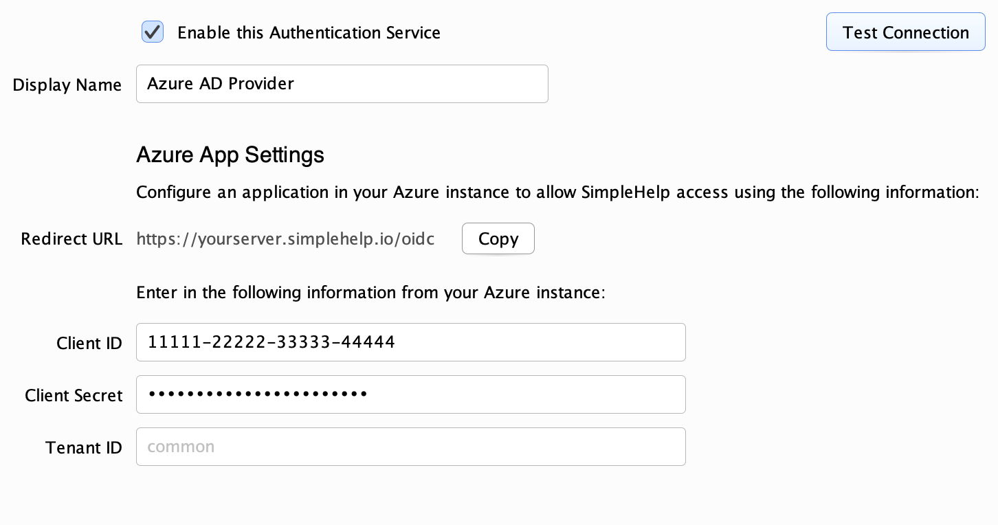 Azure AD Provider Configuration Screenshot