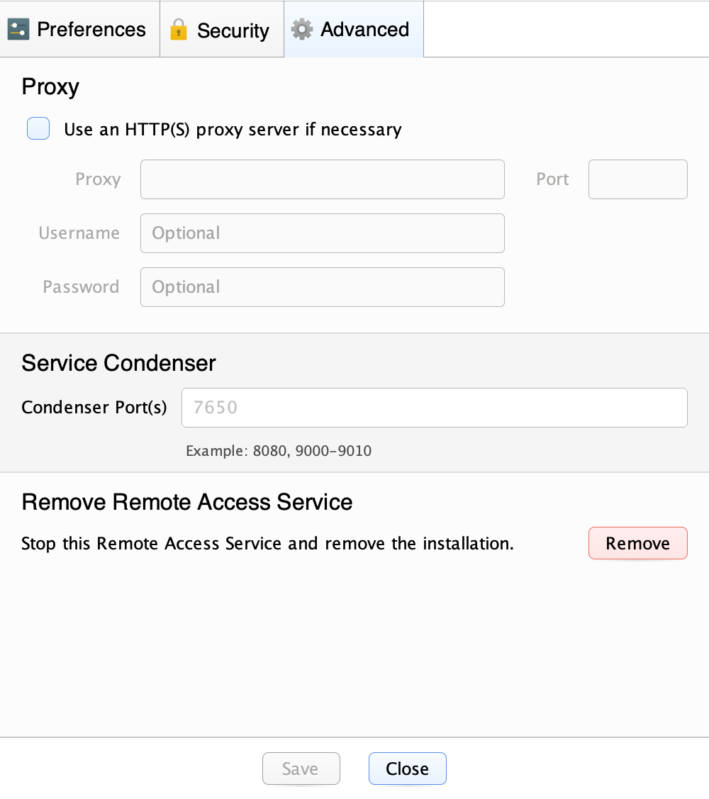 Configure a Condenser Service Ports Screenshot