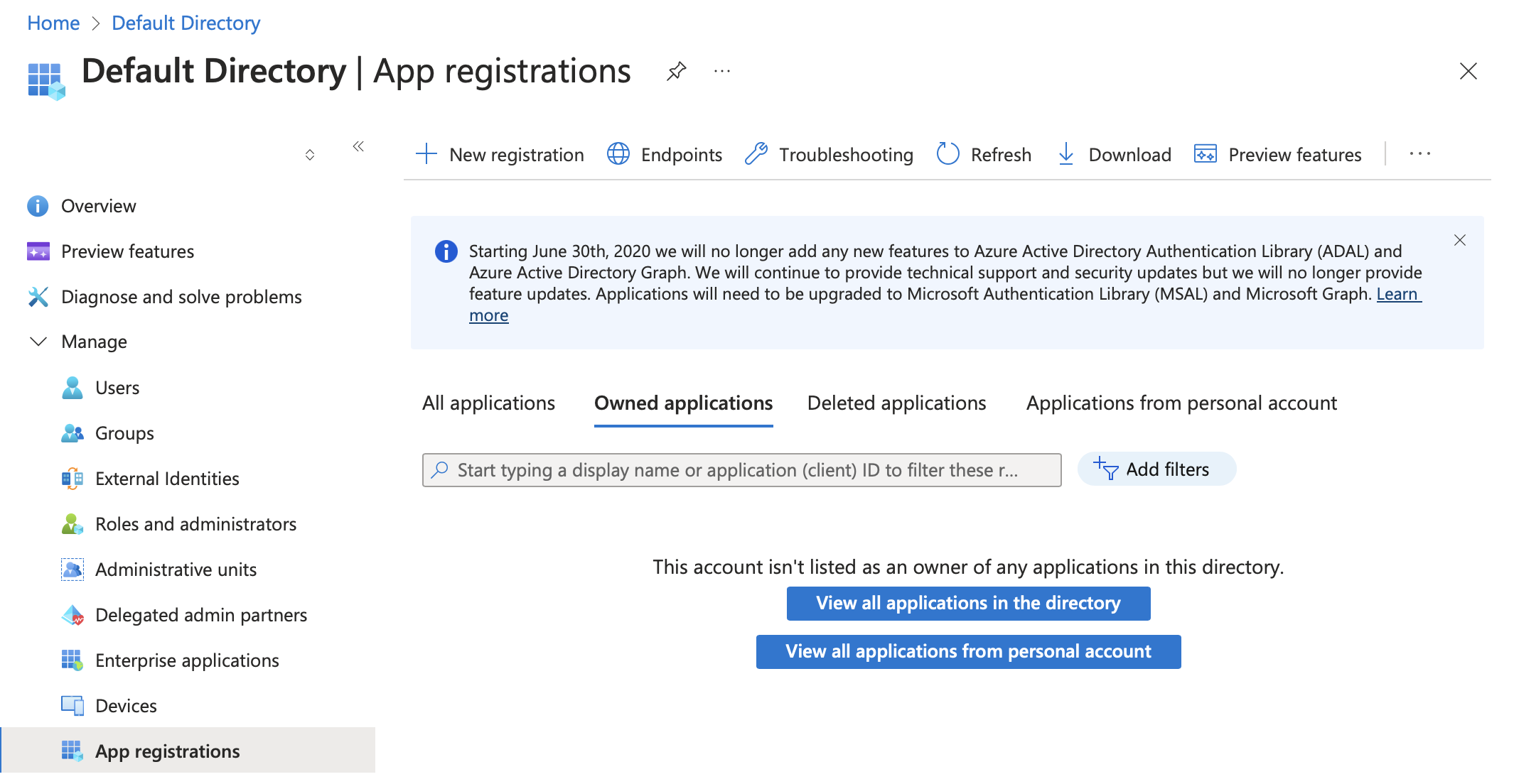 App Registrations Screenshot