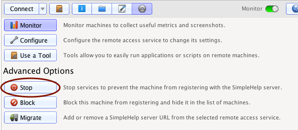 Stop Service Button Screenshot