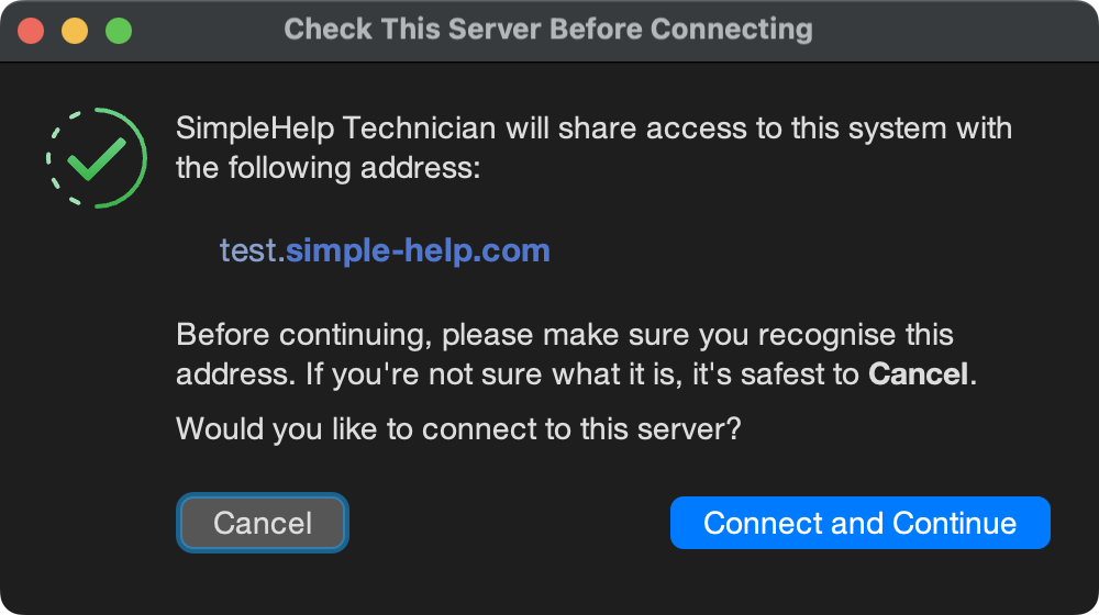 Server Verification Dialog