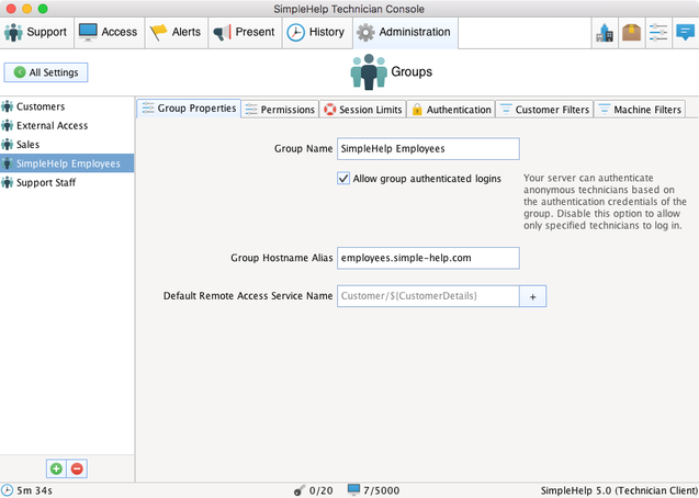 Technician groups Screenshot