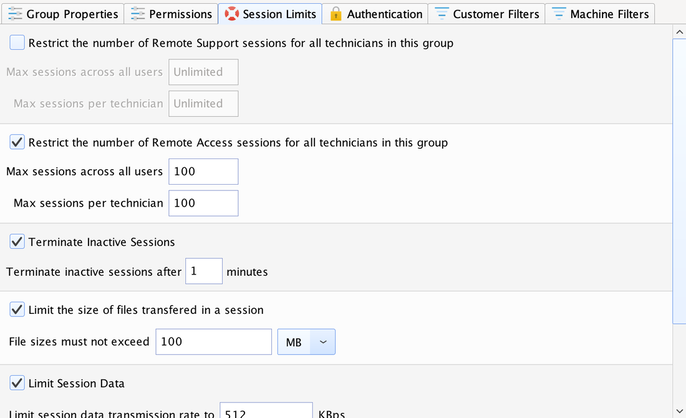 Session Limits Screenshot